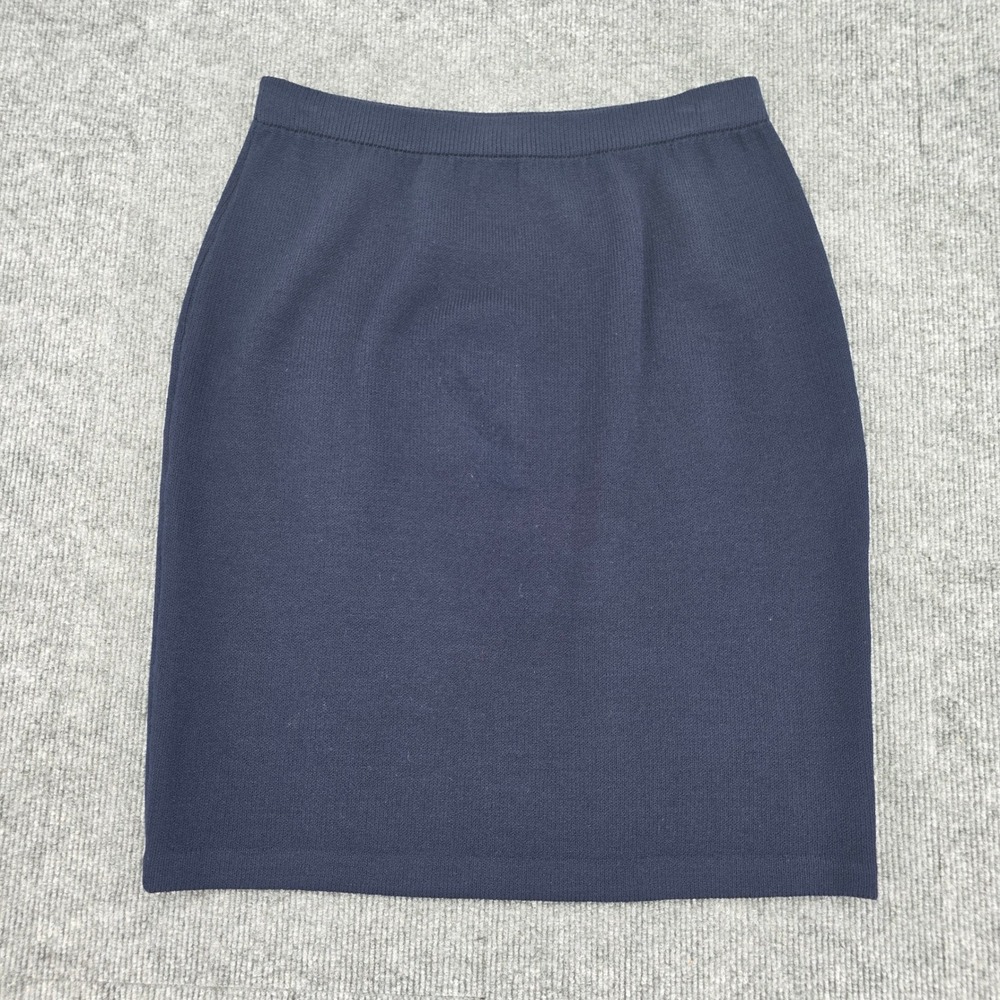 St John Basics Navy Blue Santana Knit Pencil Skirt Size 10 Elastic Waist Vintage